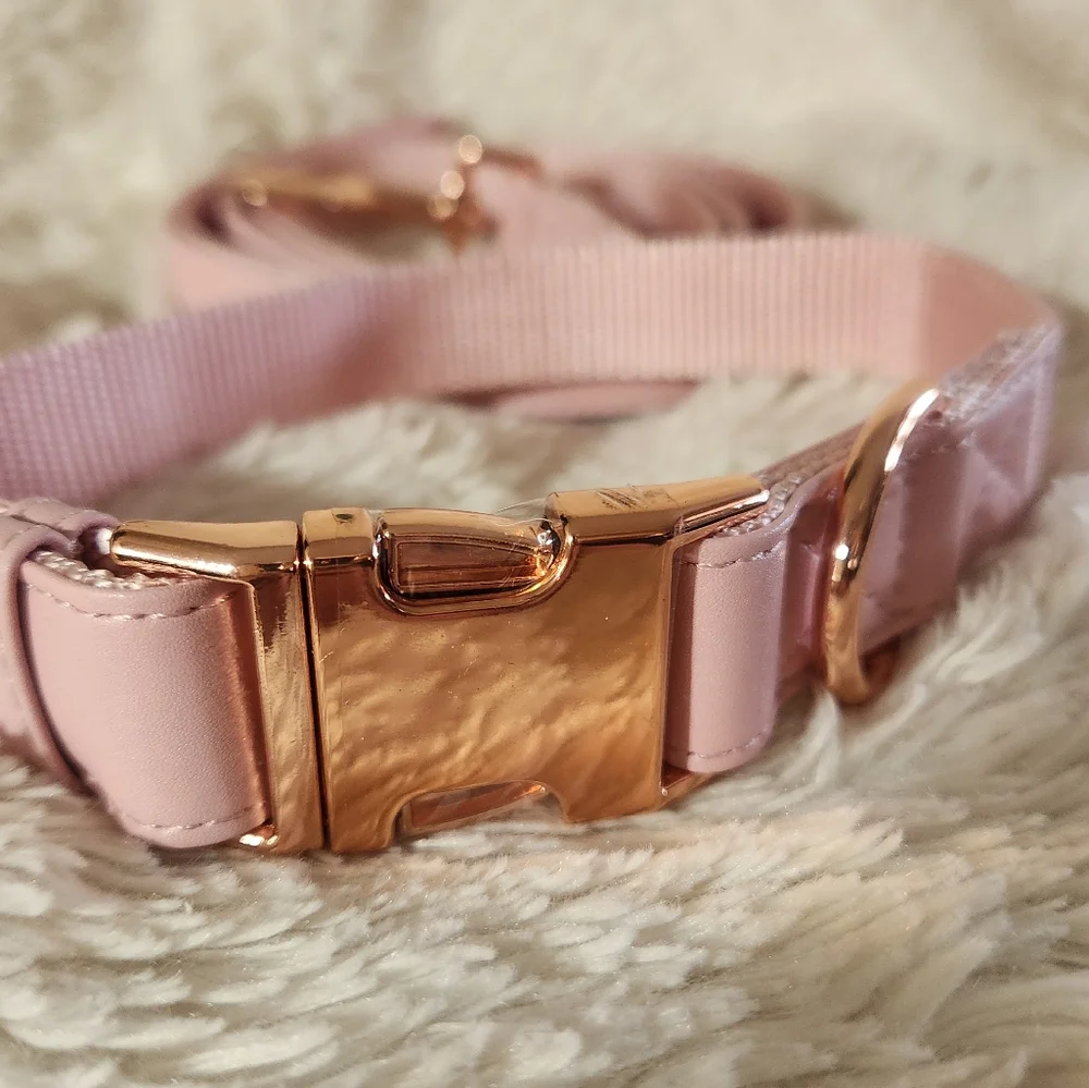 Pink Vegan Leather Dog Collar And Leash Set